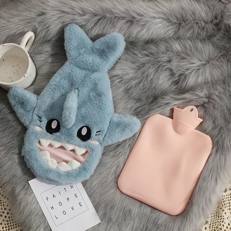 Portable Cute Plush Shark Hot Water Bottle Bag Hand Warmer